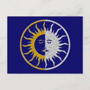 Carte Postale Symbole SOLEIL ET LUNE - or argent