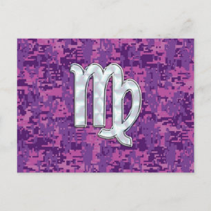 Carte Postale Symbole Virgo Zodiac Camouflage numérique Fuchsia 