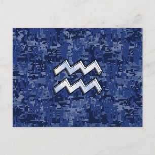 Carte Postale Symbole Zodiaque Aquarius sur le Camouflage numéri