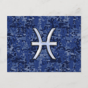 Carte Postale Symbole Zodiaque Pisces sur Camo numérique bleu ma