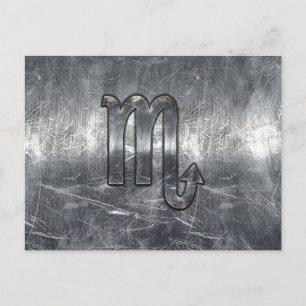 Carte Postale Symbole Zodiaque Scorpio Argent Style Métal Déchir