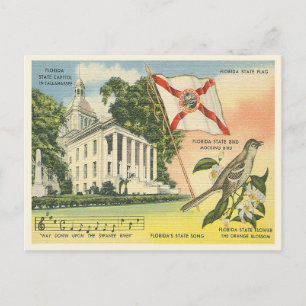 Carte Postale Symboles de l'état de Floride vintage Tallahassee