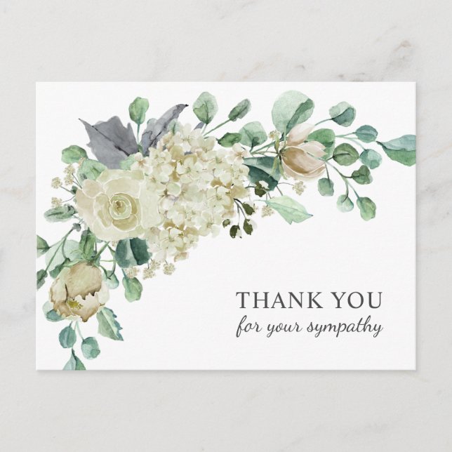 Carte Postale Sympathie funéraire Merci crème aquarelle Florale (Devant)