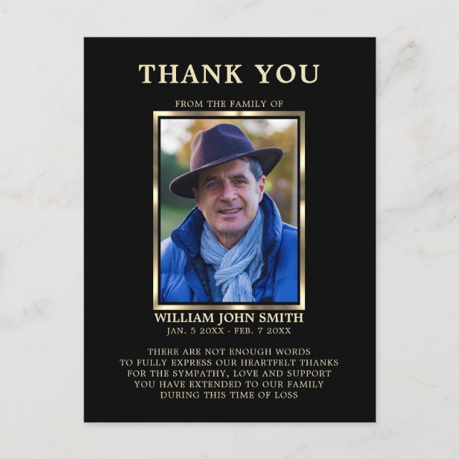 Carte Postale Sympathy Funeral Memory MERCI Photo Black (Devant)