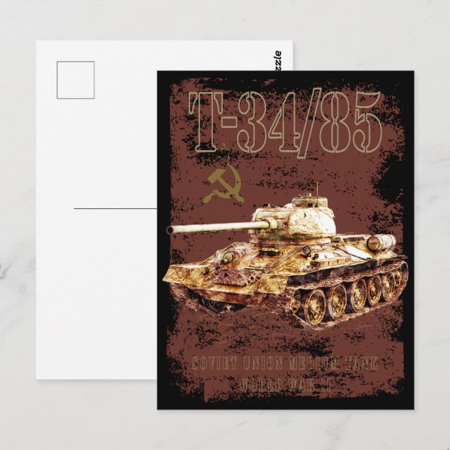 Carte Postale T-34-85 Union soviétique - Tank moyen de 2ÈME GUER (Devant / Derrière)