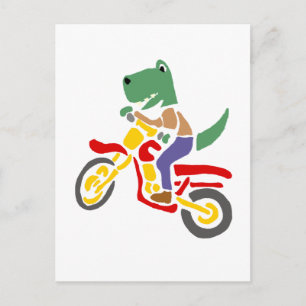 Carte Postale T-rex dinosaure drôle à moto tout terrain