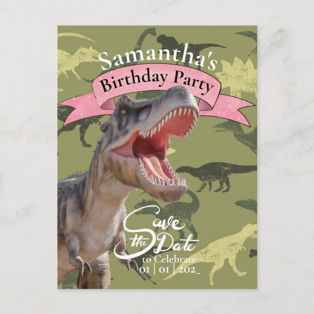 Carte Postale T Rex, Fille du Jour de l'Année à Motif (Devant)
