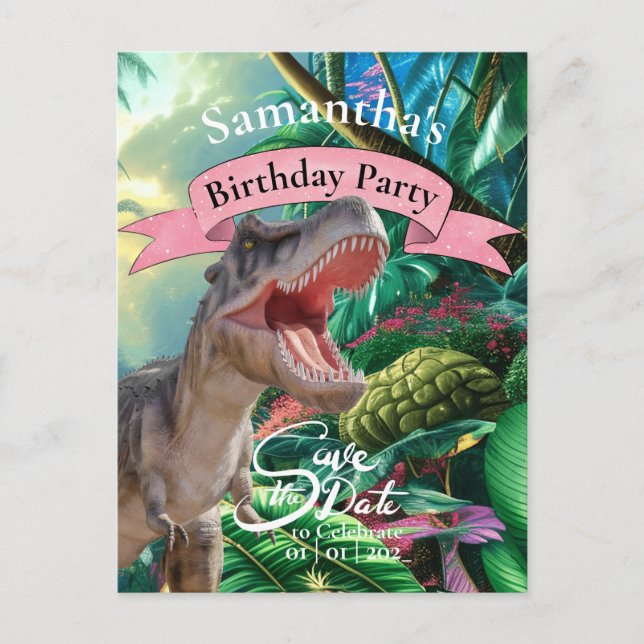 Carte Postale T Rex, Monde Jurassique, Fille d'anniversaire (Devant)