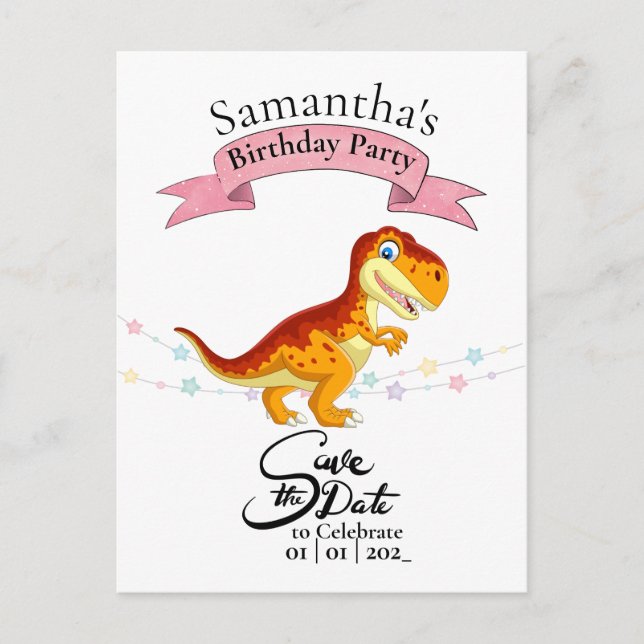 Carte Postale T Rex Or, Joyeux Anniversaire Fille  (Devant)