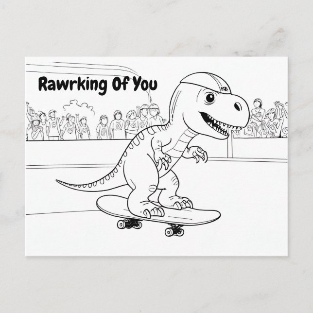 Carte Postale T-Rex portant casque chevauchant un skateboard (Devant)