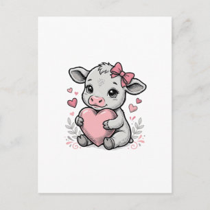 Carte Postale T-shirt avec gravure vintage coeur de bébé vache m