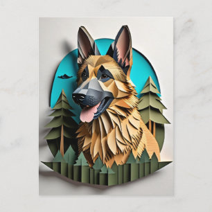 Carte Postale T-shirt design d'art papier 3D berger allemand