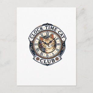 Carte Postale T-shirt graphique Chat Heure Horloge - Chat Heure 