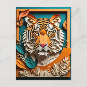 Carte Postale T-shirt Tiger 3D Paper Art Design