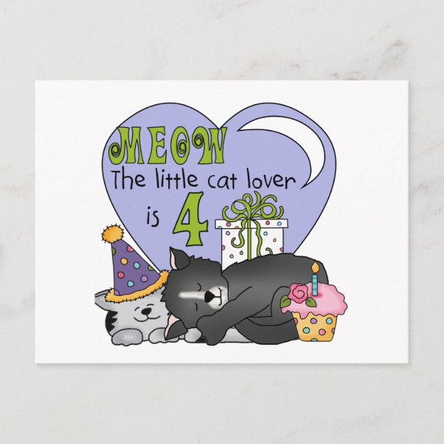 Carte Postale T-shirts et cadeaux Amoureux de les chats 4e anniv (Devant)