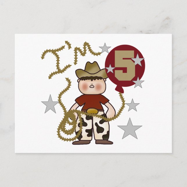 Carte Postale T-shirts et cadeaux Cowboy 5e anniversaire (Devant)