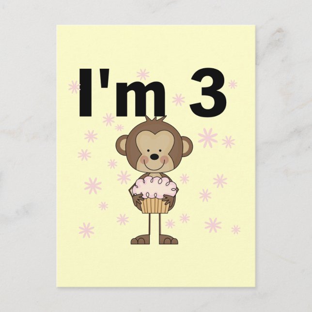 Carte Postale T-shirts et cadeaux d'anniversaire 3 ans singe (Devant)