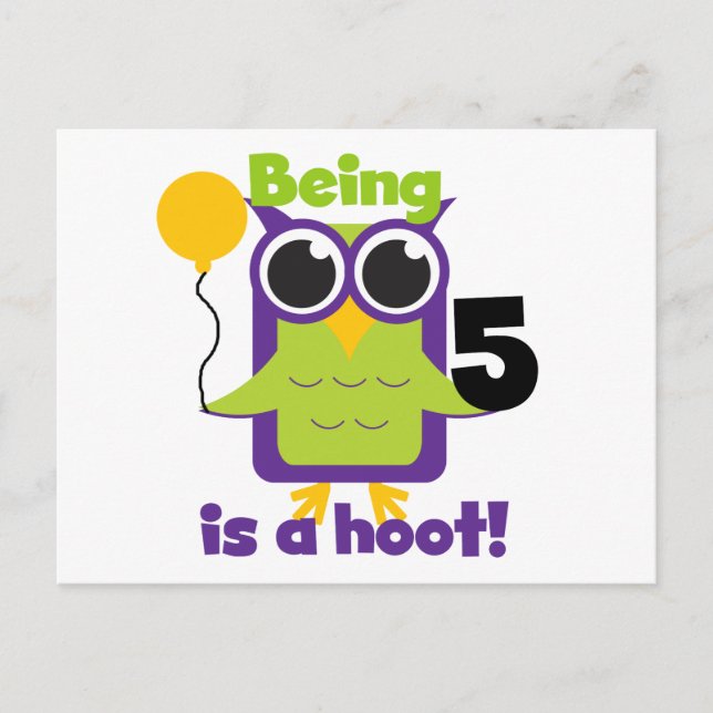 Carte Postale T-shirts et cadeaux de 5 ans de Hoot Owl (Devant)
