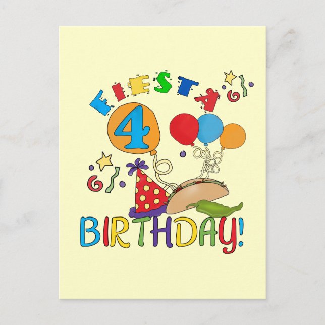 Carte Postale T-shirts et cadeaux Fiesta 4th Birthday (Devant)