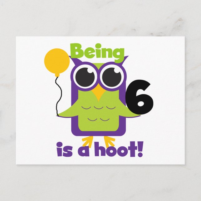 Carte Postale T-shirts et cadeaux pour le 6e anniversaire de Hoo (Devant)
