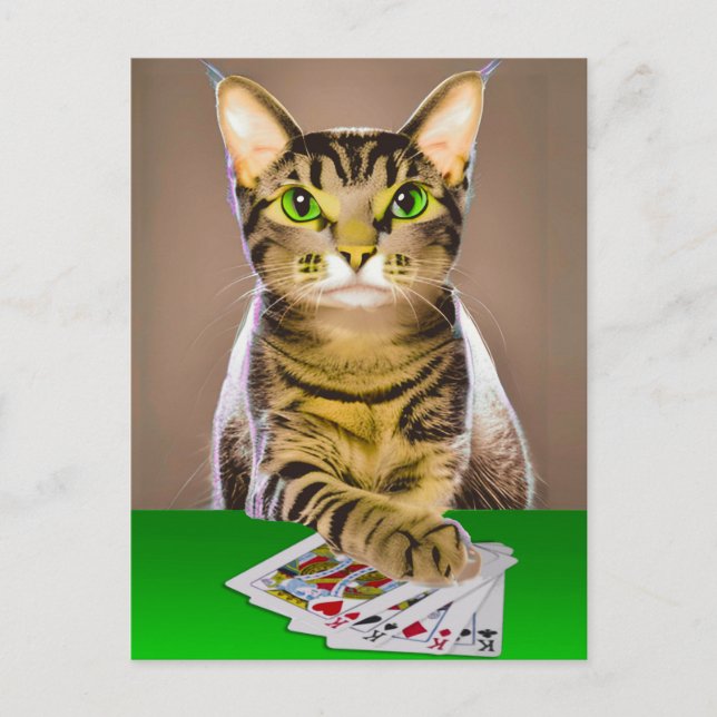 Carte Postale Tabby Cat Jouer Poker (Devant)