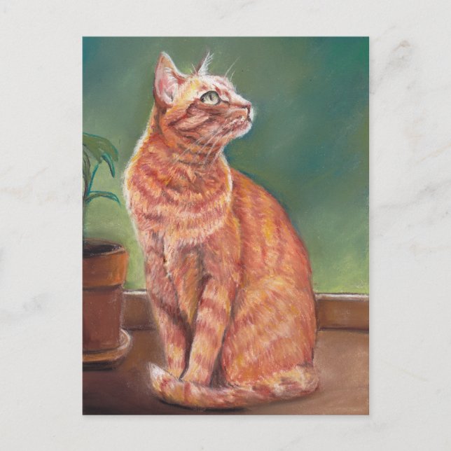 Carte Postale Tabby Jaune Chat Pastel Art (Devant)