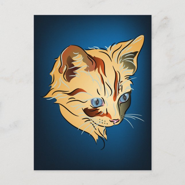 Carte Postale Tabby Kitten orange avec yeux bleus sur bleu (Devant)