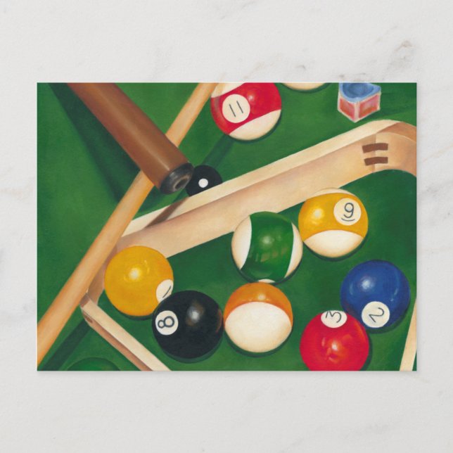 Carte Postale Table de billard Lifelike avec boules et craie (Devant)