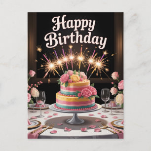 Carte Postale Table élégante de dîner d'anniversaire avec gâteau