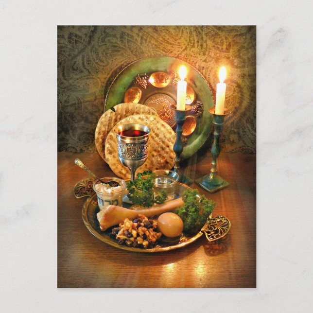Carte Postale Table, Vin & Matzah (Devant)
