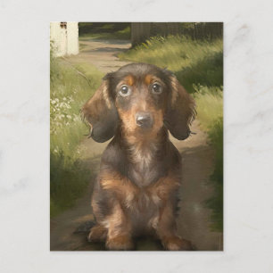 Carte Postale Tableau à l'huile amateur de chien brun tan dachsh