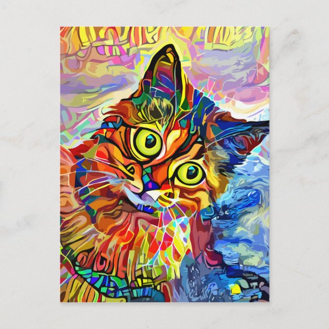 Carte Postale Tableau Abstrait Visage de chat Impressionniste Po (Devant)