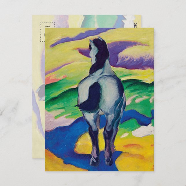 Carte Postale Tableau célèbre Cheval bleu II de Franz Marc (Devant / Derrière)