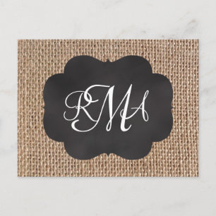 Carte Postale Tableau de bord Burlap Look Triple Script monogram