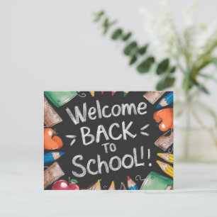 Carte Postale Tableau de bord et fournitures scolaires Retour à 
