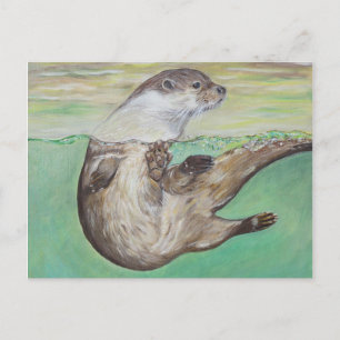 Carte Postale Tableau de la loutre de rivière joueuse
