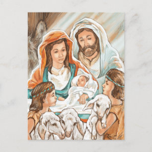 Carte Postale Tableau de la Nativité avec petits Bergers