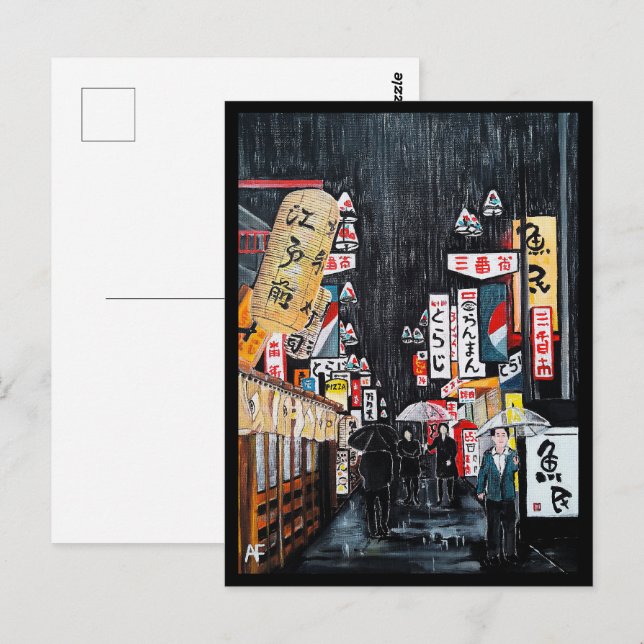 Carte Postale Tableau de la pluie de Tokyo par Alfred Fox Collec (Devant / Derrière)