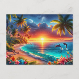 Carte Postale Tableau du paradis du coucher de soleil tropical