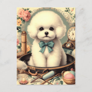 Carte Postale Tableau vintage Bichon Frisé