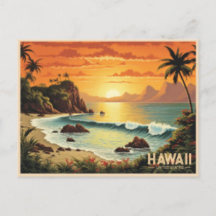 Carte Postale Tableau vintage Hawaii Beach Paradis tropical