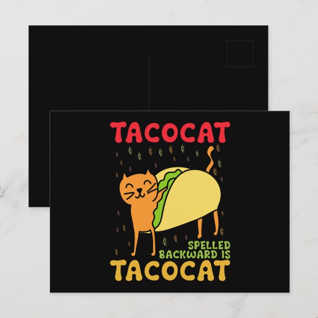 Carte Postale Tacocat épelé à l'envers Tacos Chats Cinco De Mayo (Devant / Derrière)