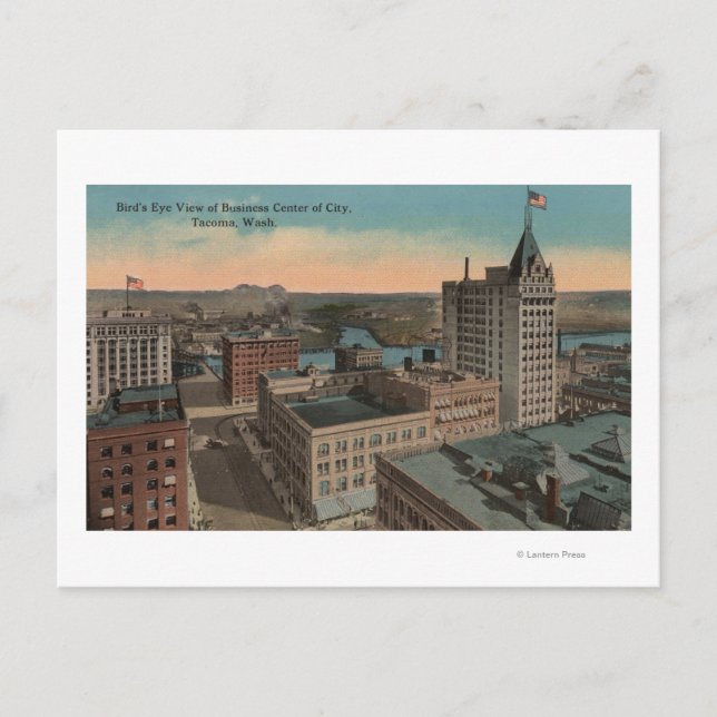 Carte Postale Tacoma, WA - Oiseau vue du centre-ville (Devant)