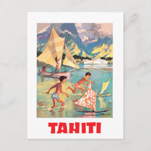 Carte Postale Tahiti, des enfants jouent avec des jouets de bate