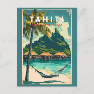 Carte Postale Tahiti Illustration Voyage Art Vintage