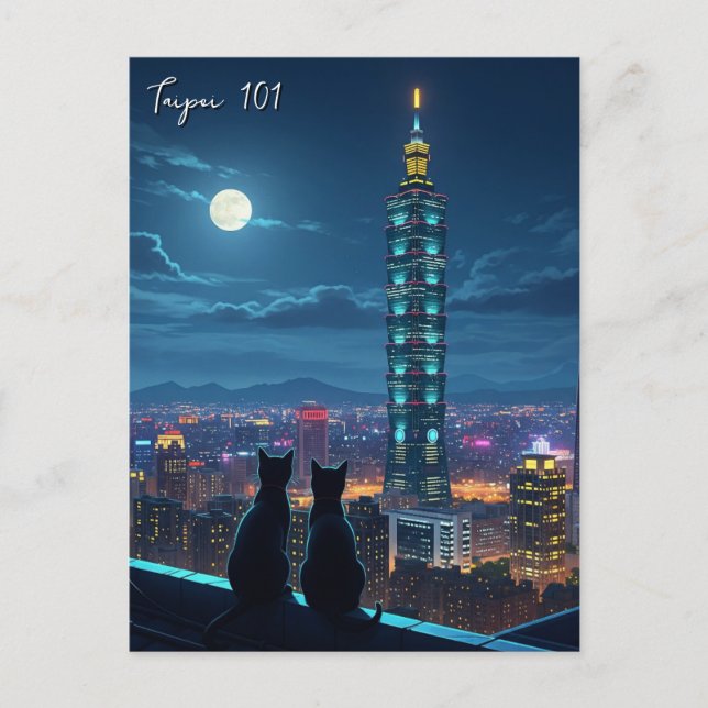 Carte Postale Taipei 101 chats la nuit (Devant)