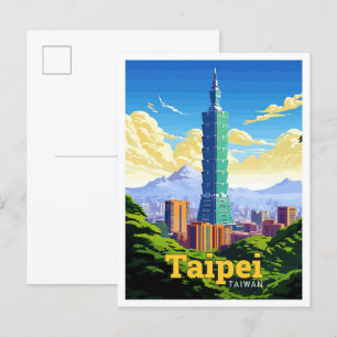 Carte Postale Taïpei Taïwan Art Vintage Illustration
