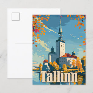 Carte Postale Tallinn Estonie Vintage Retro Voyage Illustration