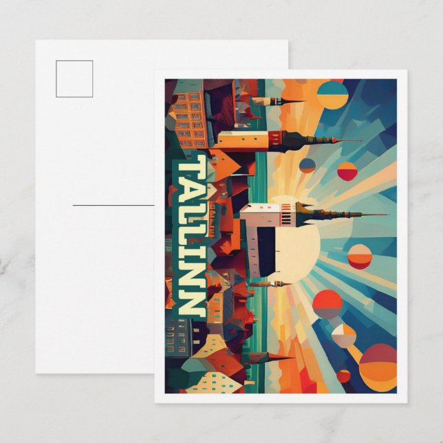 Carte Postale Tallinn Estonie Voyage artistique coloré (Devant / Derrière)