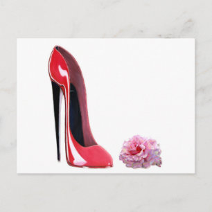 Carte Postale talon noir rouge stiletto chaussure et rose